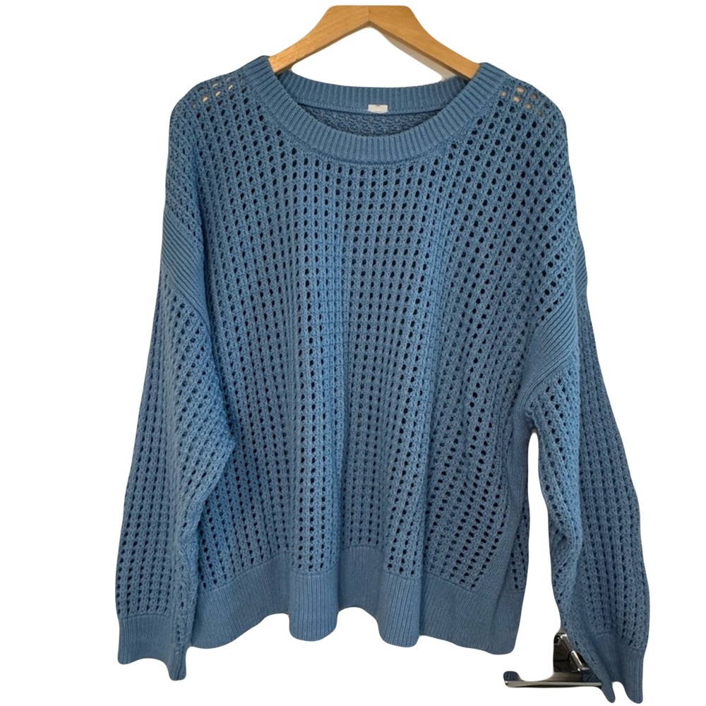 Chico’s Blue Open Weave Knit Sweater Size XL